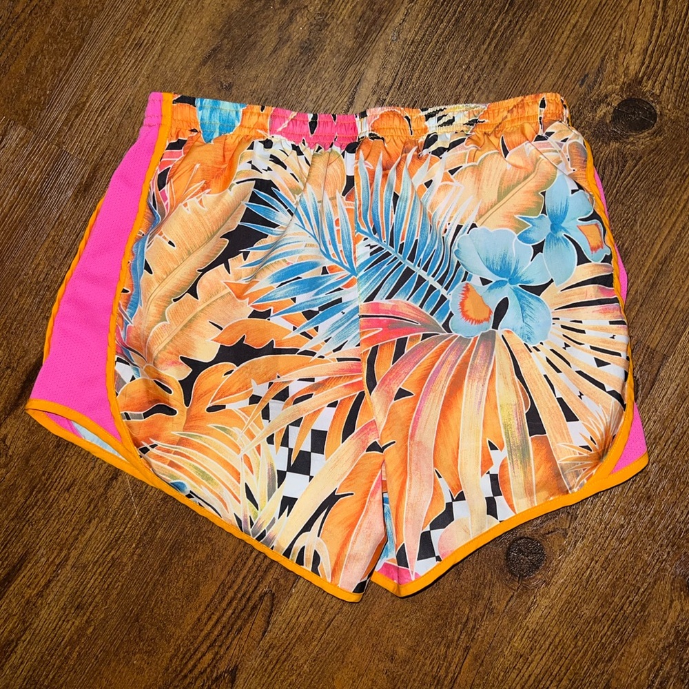 Nike Dri Fit Orange Pink Floral Tropical Activewear Workout Shorts Girls Size XL - Picture 3 of 8